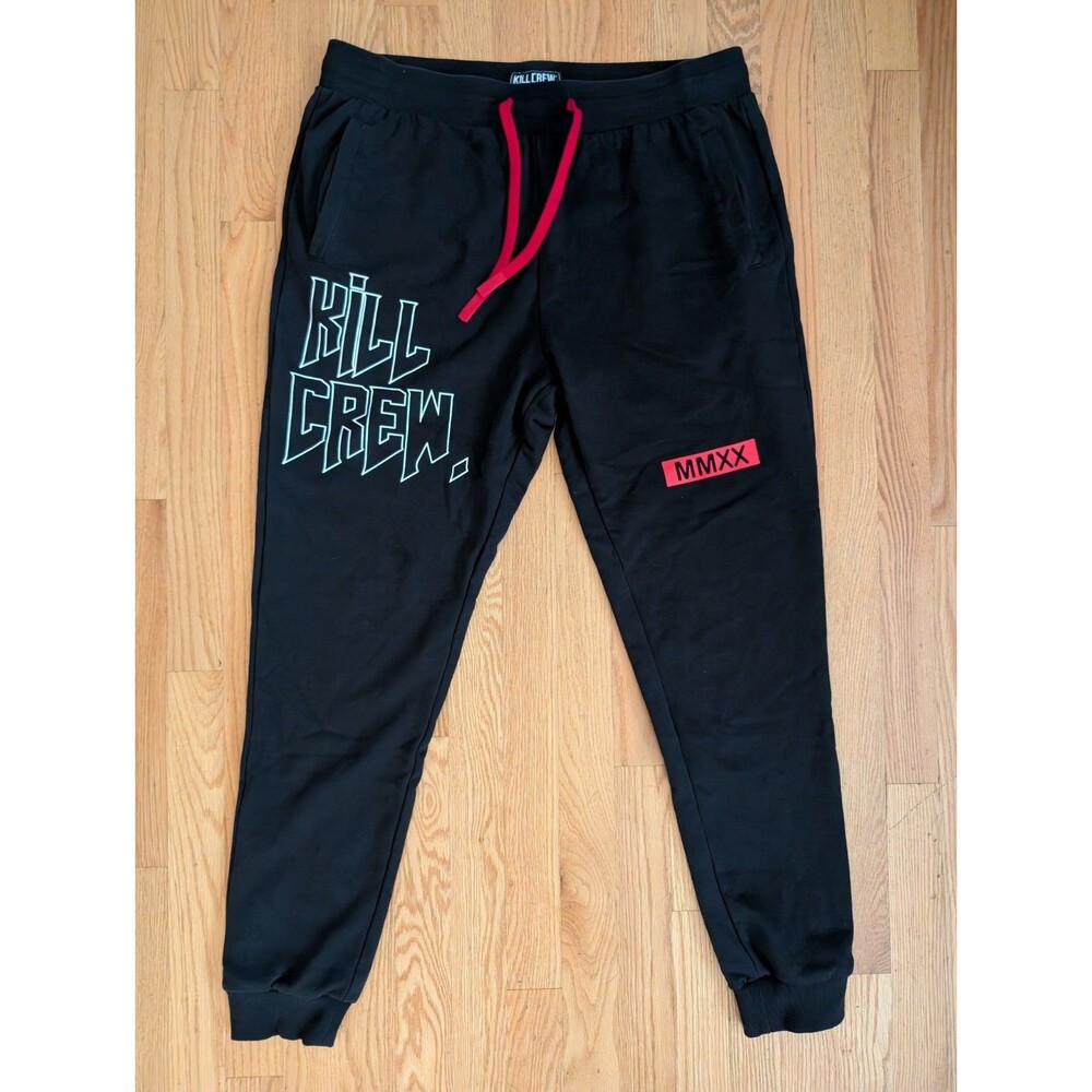 Kill Crew Mens XL Black Jogger Sweatpants Drawstring Graphic MMA Training